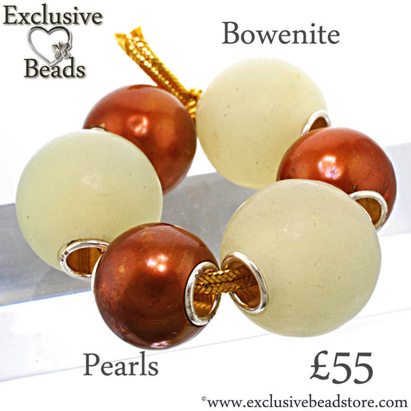 Exclusive Beads Bowenite Stone & Pearl Bead Set