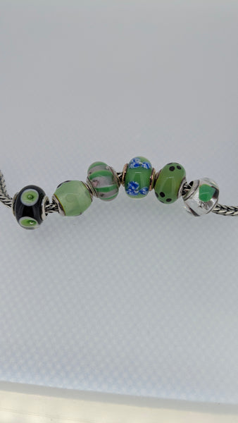 Charmlinks Set of 6 Murano Glass Beads Green/Black/White