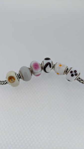 Charmlinks Set of 6 Murano Glass Beads Pink/Black/White