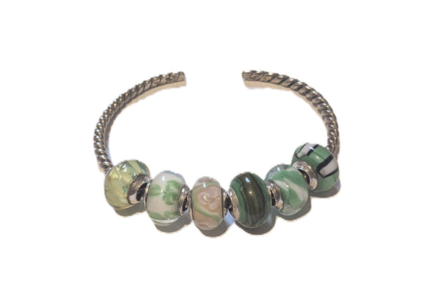 Charmlinks Set of 6 Murano Glass Beads Green/White