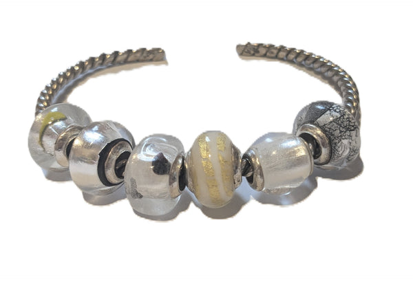 Charmlinks Set of 6 Murano Glass Beads Silver/White