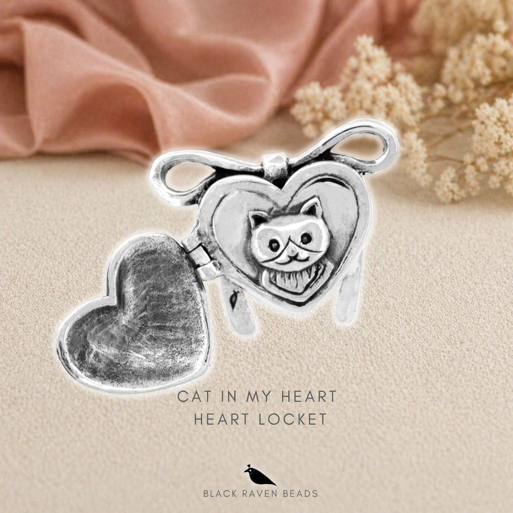 Black Raven Cat in My Heart - Heart Locket