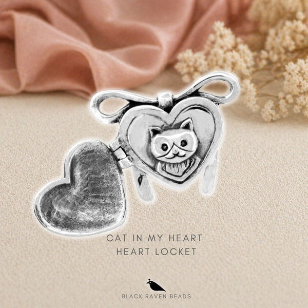 Black Raven Cat in My Heart - Heart Locket