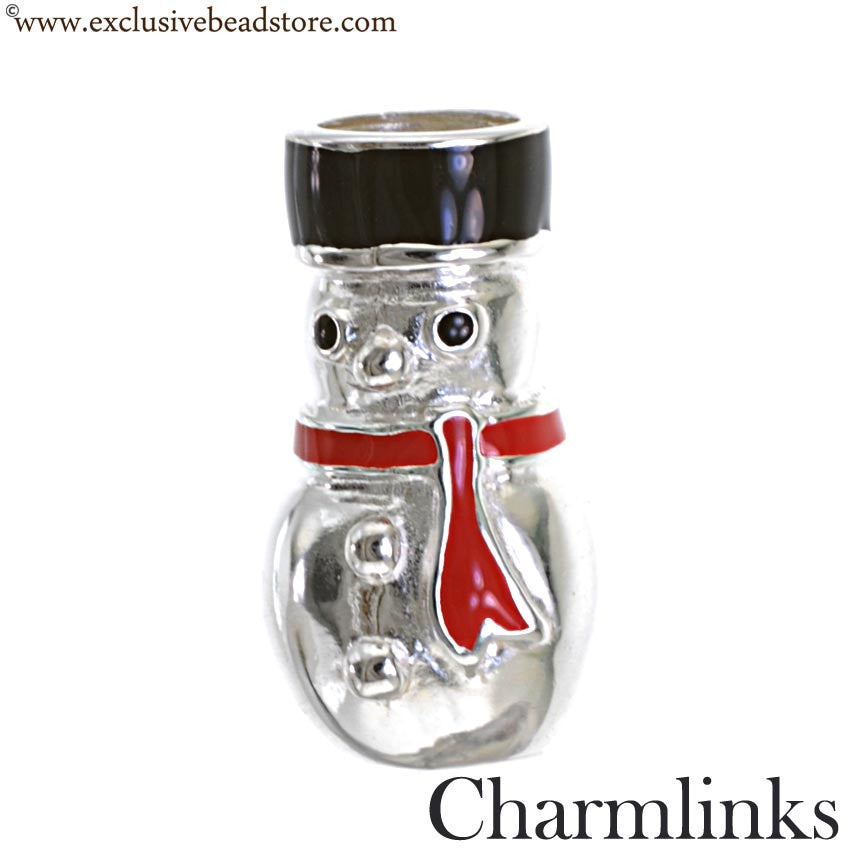 Charmlinks Silver and Enamel Snowman Bead
