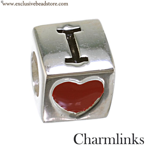 Charmlinks Silver and Enamel I Love Mom Bead