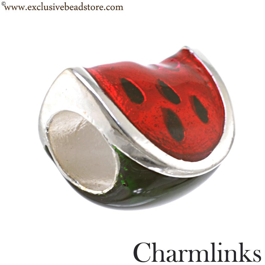 Charmlinks Silver and Enamel Watermelon Bead