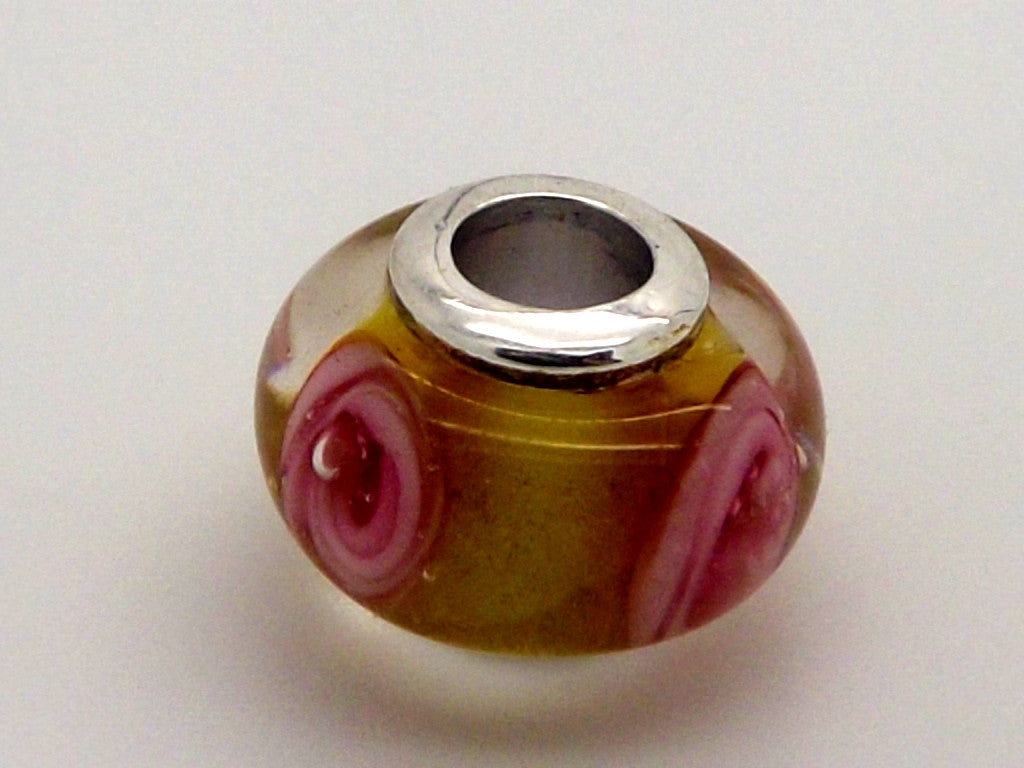 Charmlinks Pink Flower Pattern Glass Bead