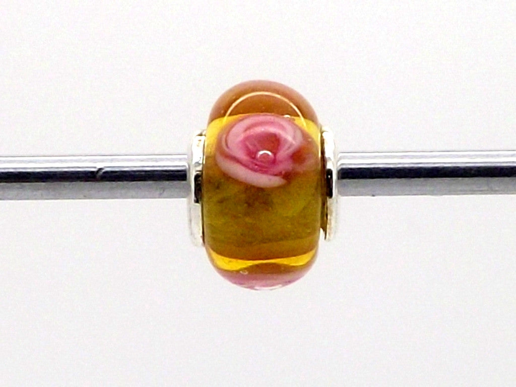 Charmlinks Pink Flower Pattern Glass Bead