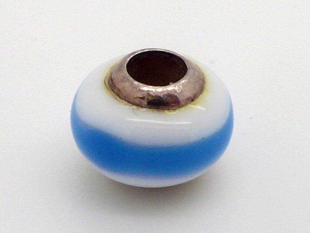 Charmlinks White Glass Bead with Blue Stripe