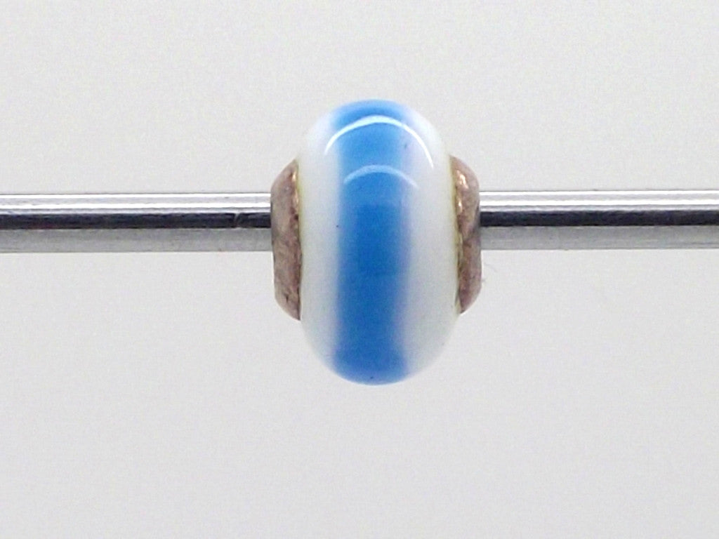 Charmlinks White Glass Bead with Blue Stripe
