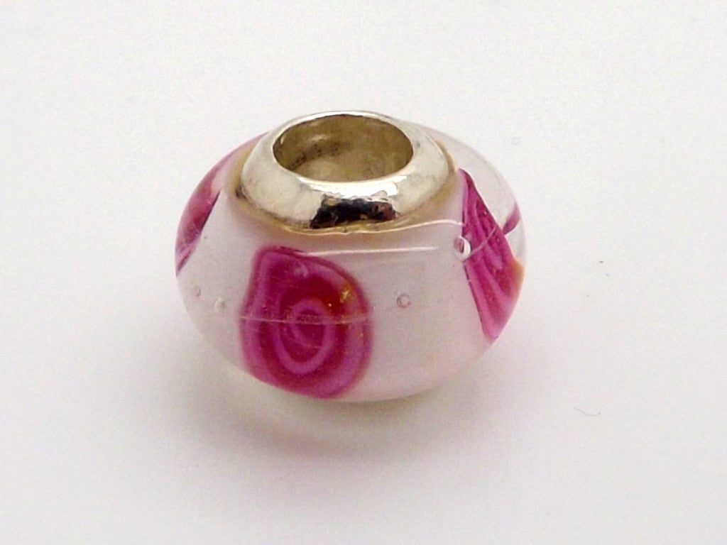 Charmlinks Pink and White Patterned Glass Bead