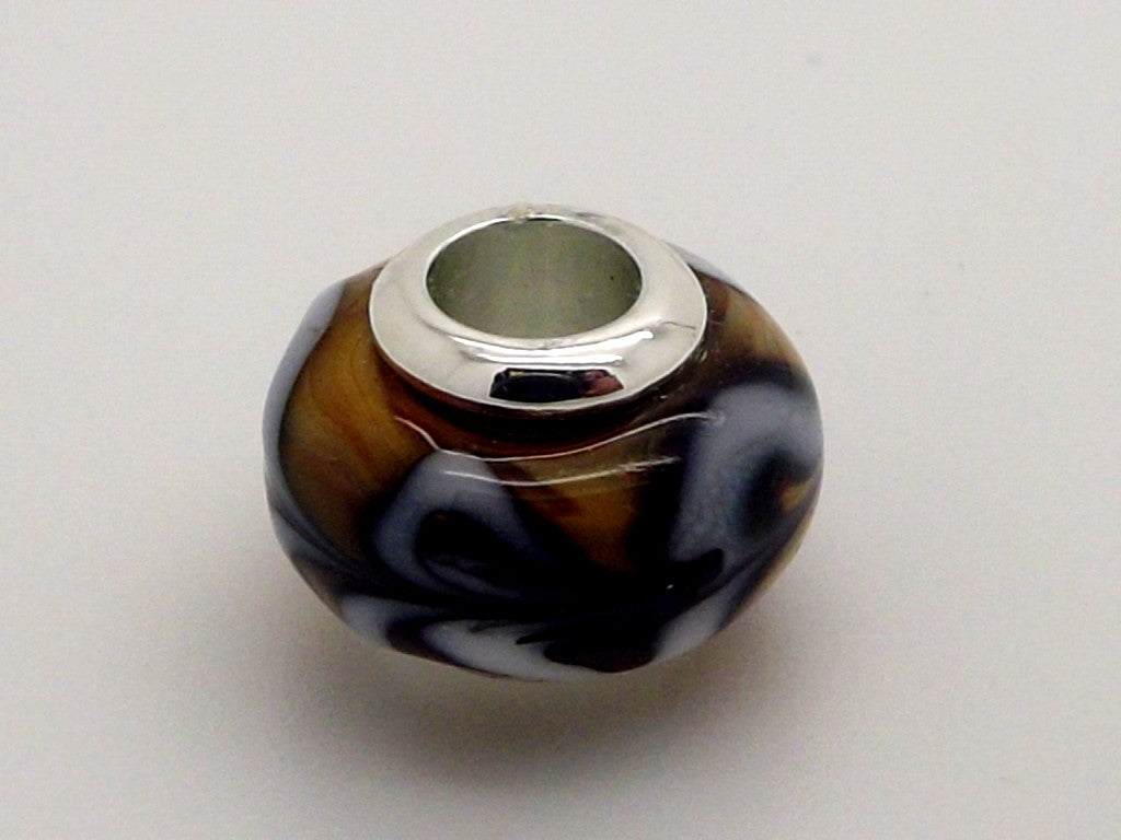 Charmlinks Brown and White Swirl Patterned Glass Bead - Exclusive Bead Store