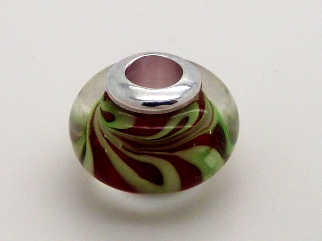 Charmlinks Red and Green Swirl Patterned Glass Bead