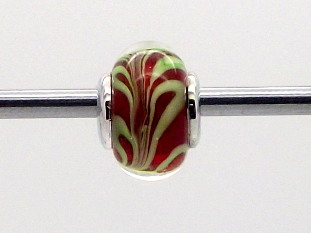 Charmlinks Red and Green Swirl Patterned Glass Bead