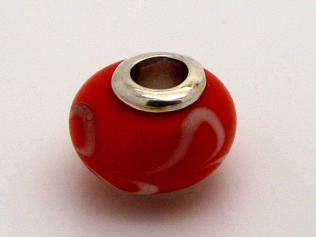 Charmlinks Red and White Swirl Patterned Glass Bead