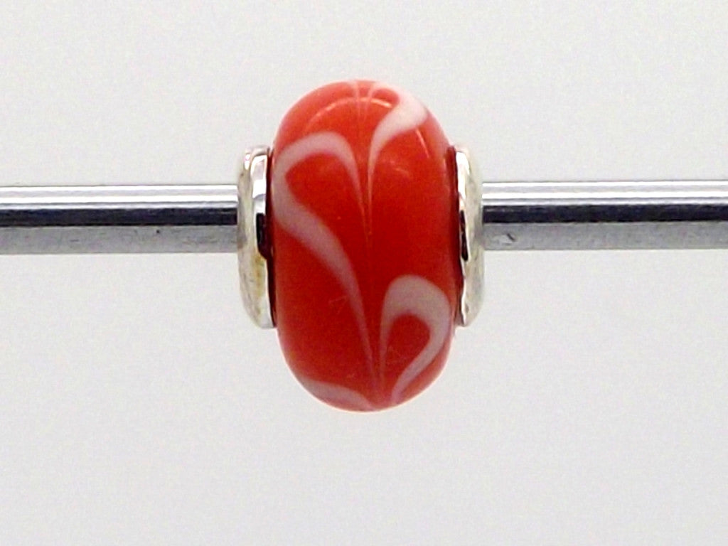 Charmlinks Red and White Swirl Patterned Glass Bead