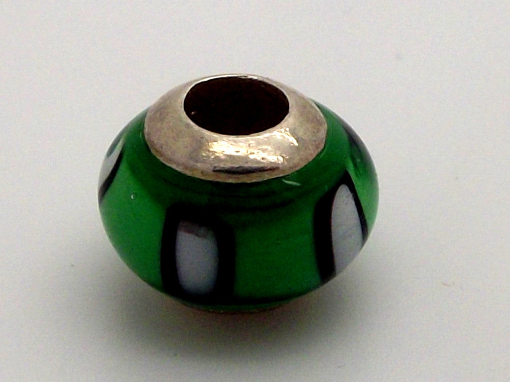 Charmlinks Green and White Patterned Glass Bead - Exclusive Bead Store