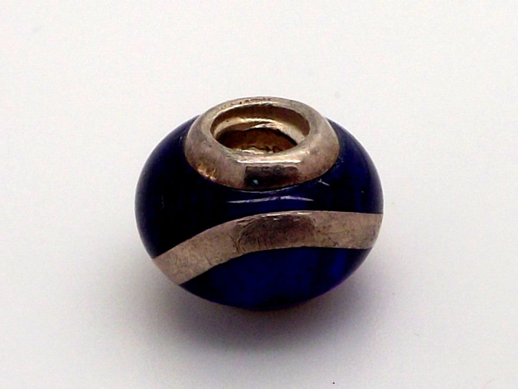 Charmlinks Blue Bead with Silver Strip - Exclusive Bead Store