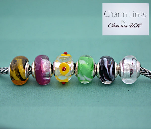 Charmlinks Special Offer Set of 6  Murano Glass Beads Square