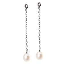 Trollbeads  fancy Drops  Pearl 4.5cm total drop